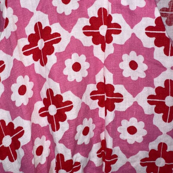 Boden Plus SIze Dress 16 Linen Midi Length Pink White Red Short Sleeve Pullover - Picture 5 of 8